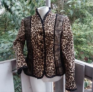 Vintage Y2K leopard print Lace Velvet Button up  Blazer Jacket